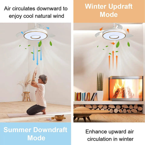 42 Inch Smart Ceiling Fan with Remote and Lights, summer downdraft, and winter updraft modes, modern chandelier style