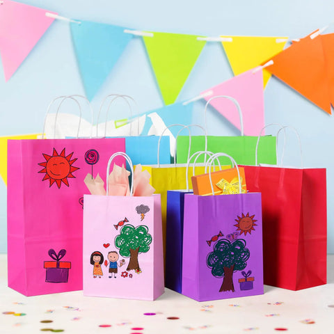 32 Piece Gift Bags Set With 32 Tissues Eight Color Rainbow Party Favors With Handles For Wedding Birthday Parties And Gifts