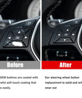 Comparison of OEM and new Mercedes Benz Steering Wheel Button Cover Replacement For A Class W176 B Class W246 C Class W204, black.