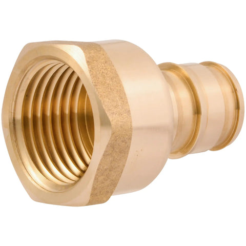 Half Inch Expansion FNPT Adapter Fitting For PEX-A Pipe, Brass Plumbing Connector, Female NPT Adapter, Model UAB072LFA, close-up