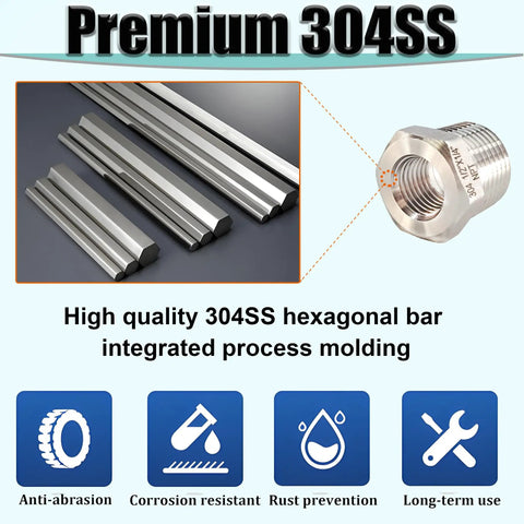 Beefy Three Quarter Inch MNPT To One Half Inch FNPT Stainless Steel Hex Bushing Reducer Adapter Pipe Fitting 304 Stainless Heavy Duty Reducing Coupler For Plumbing And Industrial Use, 304SS hex bushing