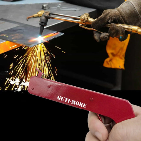 Pistol Style Flint Striker Set With 20 Flints for welding and spark ignition, rugged iron build, in outdoor use scenario.