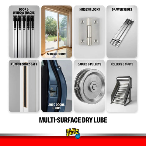 Heavy Duty Flex Seal Silicone Spray Is The Ultimate Gunk Buster For Your Home And Auto, Offering Industrial Strength Lubrication on sliding doors and hinges.