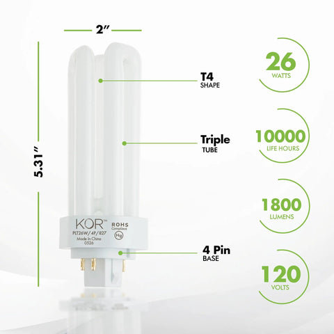 Ultra Efficient 26W CFL Plug In Bulb With GX24Q3 Base 2700K Warm White Triple Tube 4 Pin 1800 Lumens diagram