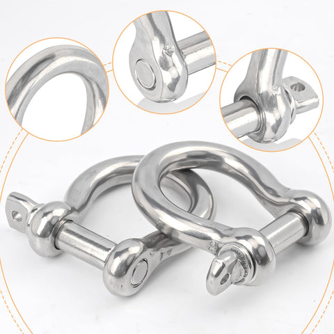 Five Eighth Inch D Ring Anchor Shackles Set Of Five, 304 Stainless Steel Screw Pin Shackles For Towing, detail close-up