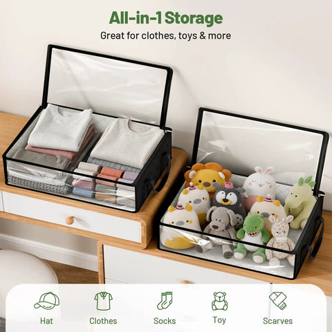 Thick Double Wide Hat Storage Boxes For Baseball Caps Hold Up To Eighty Snapbacks With Zippered Dust Covers Closet Organizer with toys and clothes.