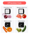 4 Precision Cuts of Must Have All In One Veggie Chopper With Spiralizer And Bowl Time Saving Food Chopper With Container Fruit Cutter