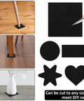 Twenty Two Piece Adhesive Foam Squares With Heavy Duty Hold Anti Slip Soundproof Cushioning For Rock Solid Vibration Dampening Furniture Sliders No Fuss Black Backing showing various shapes and sizes on furniture.