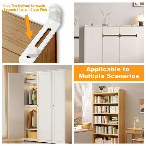 Heavy Duty Furniture Anchors For Baby Proofing 12 Pack White Anti Tip Wall Mount Kit Reinforced Steel Safety Straps on furniture.