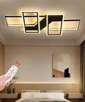 Modern Black Square LED Ceiling Light With Remote Control Dimmable 73W 43.3 Inch Rectangle Fixture in bedroom