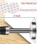 Zero Hassle Wall Mount Door Stopper, Straight Up Self Adhesive Tape Or Screw Grip, Brushed Stainless Steel Frame With Thick Rubber Bumper, Pack Of 2 Sweet Wall Protectors For Any Interior Door, showing dimensions and adhesive details.