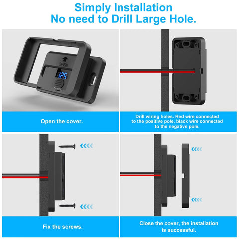 Installation steps for Two Pack 12V USB Outlet Panel With Real Time Voltmeter And Dual USB C Fast Charging Cigarette Lighter Socket.