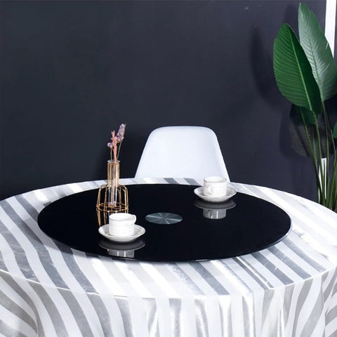 360 Degree Rotating Lazy Susan Turntable for Dining Tables and Kitchen Countertops Black Tempered Glass Base on table