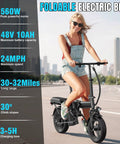 Rider on Dope Folding Electric Bike For Adults And Teens, Ultra Compact 14 Inch Ebike with 560W Motor, urban backdrop