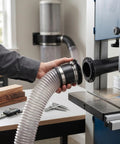 Upgrade Your Woodshop With This Snazzy 4 Inch Magnetic Dust Collection Connector, four inch hose connecting to a tool.