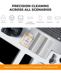 K&F CONCEPT 12-pack microfiber cleaning cloths in white and grey on a desk with camera and laptop