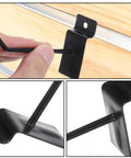 10 Pack 4 Inch J Shaped Slat Wall Hooks For Slatwall Panels, Heavy Duty Garage Shop Display Hooks, Black Finish, Durable Iron Construction For Retail Displays And Organization, close-up of hook installation on panel