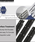 Top Shelf 6 Pack 12 Inch Piano Hinges 304 Stainless Steel 1.2 Inch Wide showing black coated hinges on display.
