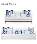 Coastal Patio Lumbar Pillow Cover 12x20 Inches Water Repellent Scalloped Edge For Indoor Outdoor Use Baby Blue Stripe Cushion Case With Invisible Zipper And Chill Vibe on white sofa with floral pillows.