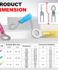 Product image showing yellow marine grade crimp connector for 12 To 10 AWG Heat Shrink Ring Terminals Kit 50 Pcs.