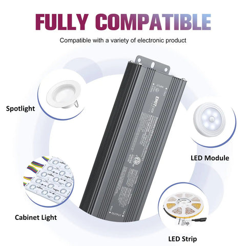 96W Triac Dimmable LED Driver Power Supply 120V AC To 24V DC Transformer fully compatible with LED lights and modules
