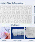 Product dimension details of the Backward Alphabet Molds Starter Kit With 206 Silicone Resin Molds For Epoxy Jewelry Making And Keychains Beginner Friendly Craft Set Includes Accessories For Easy Casting And DIY Projects. Flexible and reverse design showcased.
