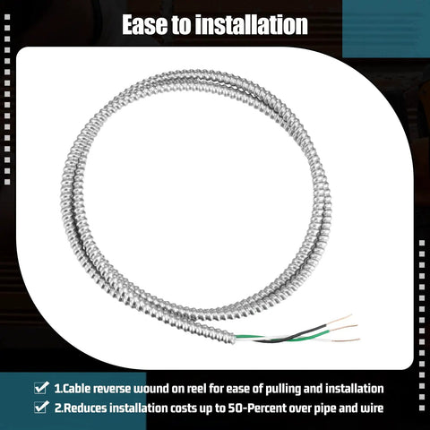 Fourteen Gauge Metal Clad Electrical Wire With Ground Aluminum Armor For Indoor Outdoor Use Solid Copper Conductors Two Conductors Plus Ground 100 Ft Heavy Duty Cable For Commercial Projects