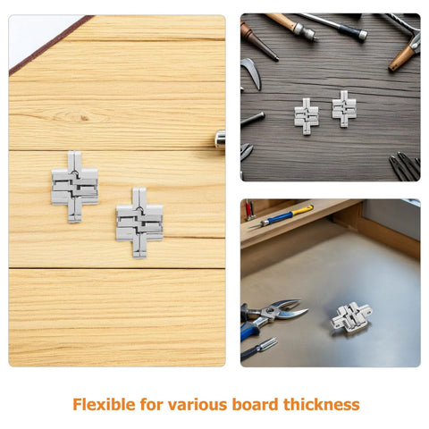 Concealed 43mm Zinc Alloy Hinges Set for Jewelry Boxes and Cabinets Four Piece Cross Folding Hidden Hinges with tools