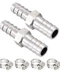 Pack Of Two 304 Stainless Steel Hose Barb Fittings Five Eighths Inch To One Half Inch With Four Clamps For Home Machines Massage Bathtubs