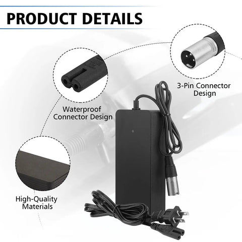 UL Certified Beefed Up Fast Charging 3Pin 48V 2A EBike Battery Charger For Ridstar Q20 Q20 Pro H20 Pro H26 Pro Waterproof