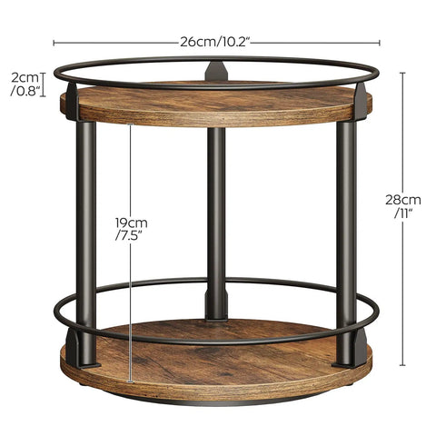Smooth Two Tier Lazy Susan Rotating Spice Rack Brings A No Sweat Game Changer To Your Kitchen Countertop Storage Setup In A Classic Rustic Brown Wood Finish, 26cm diameter.
