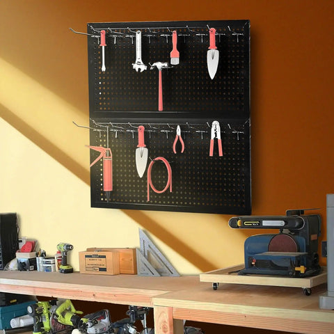 22 Piece Metal Wall Pegboard Tool Organizer System For Garage And Workshop Storage Modular Pegboard Panels In Black
