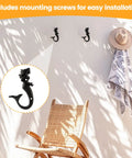 Hella Sturdy Mermaid Cast Iron Hooks, Rustic Black Wall Plant Hangers For Cozy Spaces, heavy duty decor mounted on wall.