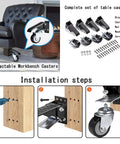 Heavy Duty Retractable Casters Set Of 4 Foot Pedal Lifting Wheels For Workbenches Tables Shop Equipment Adjustable Stepdown Roll Heavy Loads Smooth As Butter Always, installation process shown.