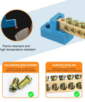 Close-up of Grounding Bus Bar 10 Positions Brass Wire Screw Terminal Block for Marine Industrial Gear with M4 screws included