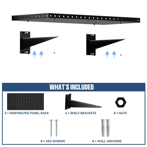 Two Pack Heavy Duty Garage Wall Shelves 24 By 12 Inches Black Steel Wall Mounted With Raised Edge Guard Rust Resistant And Tough Each Shelf Holds Up To 150 Lbs Ideal For Tools Cans Balls And Gear, brackets and anchors included