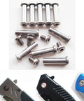 Pocket Knife Pivot Pin Rivets Pack of 10 Stainless Steel Corby Rivets with screws for DIY knife handles and folding knives.