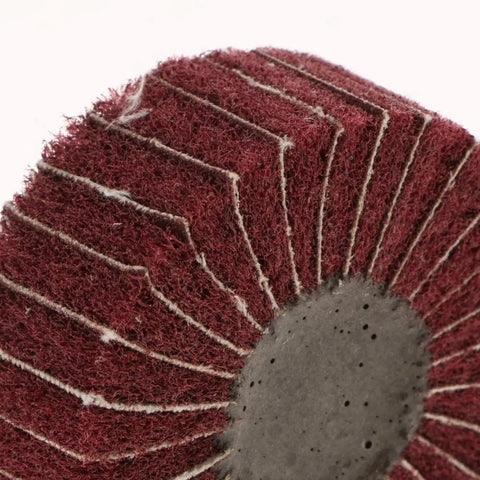 Bothyi Non Woven Polishing Wheels For Metal And Wood Deburring 60 X 25 X 6mm red grinding disc close-up view showing fiber texture.