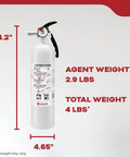 Vehicle Fire Extinguisher For Cars And Trucks Single Use 10BC With All Metal Construction shown with dimensions and weight details
