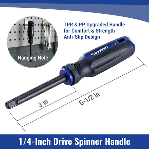 1/4-Inch drive spinner handle from 39 Piece Drive Socket Wrench Set With One Quarter Inch And Three Eighth Inch Sockets.