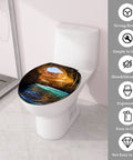 Laid Back Tropical Paradise Round Resin Toilet Seat Cover With Smooth Slow Close Action And Snappy Quick Release Hinges For Effortless Cleanup And A Tight Seal On Standard American Bathrooms mounted on white toilet.