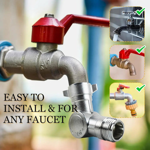 Beefy Brass Hose Swivel Connector With 360 Rotation Three Quarter Inch Garden Hose Adapter Rust-Proof Water Fitting For RV Faucets And Sprayers 180 Degrees Plus Full Spin Includes Two Extra Washers on faucet
