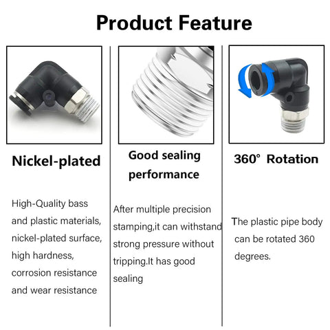 1/2 NPT Push To Connect Air Fitting 1/4 In OD Tubing Elbow 90 Degree Quick Connect Pneumatic Fittings Male Threaded Lock Push In Tube Connector 2 Pack For Air And Water Lines, nickel-plated