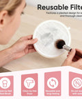 Person cleaning 5 Pack Nail Dust Collector Filters For Melody Susie Dust Collector SPro XC320J Keeps Your Nail Station Clean And Dust Free Captures 99 Percent Of Nail Dust Reusable And Easy To Clean Pro Grade H12 Filtration For Safer Cleaner Salon No Cap with brush.