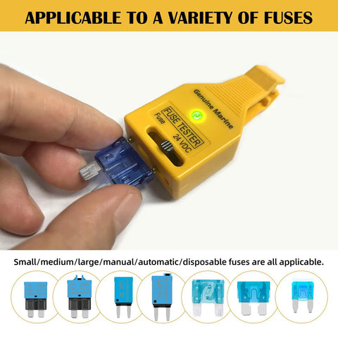 24V Automotive Blade Fuse Tester And Puller For Car Circuit Breakers ATR ATO ATC ATM Reset Tool Glass Tube Fuse Checker With LED Indicator No Fuss Quick Removal And Blown Fuse Check, yellow handheld tool testing blue blade fuse