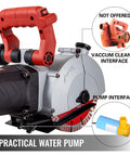 Heavy Duty Electric Wall Chaser Concrete Slotter With Adjustable Depth And Width 125 Mm Blade, showing practical water pump and tool interfaces.