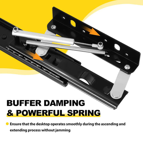 Close-up of the buffer damping mechanism on the Straight Up Heavy Duty Countertop Extension Slide Rail for Kitchen Counters and Island Extensions.