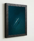 Framed Canvas Wall Art Aerial Rowing Scull In Deep Teal And Navy Ocean Hues With Floating Illusion Modern Black Frame 8x10