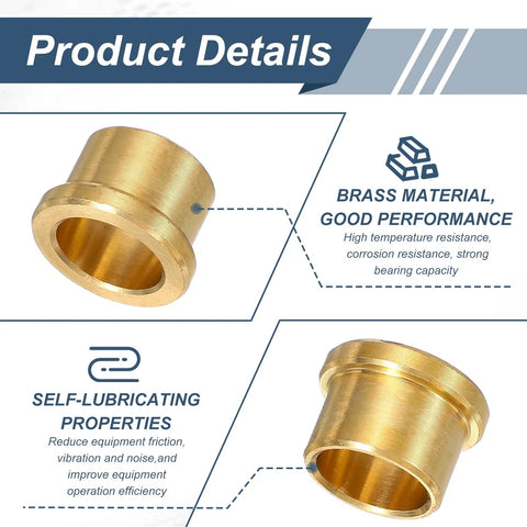 2 Pack Brass Flange Bearings With One Half Inch ID, Five Eighth Inch OD, One Half Inch Length, Three Quarters Inch Flange OD, One Eighth Inch Flange Thickness Self Lubricating Sleeve Bushings For DIY Projects And Wet Environments, brass bearing detail
