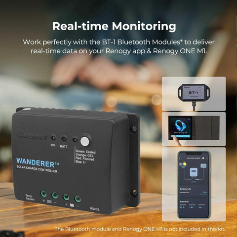 Renogy WANDERER 30A PWM Charge Controller from 200 Watt Solar Panel Kit With Two 100W Panels And 30A PWM Charge Controller